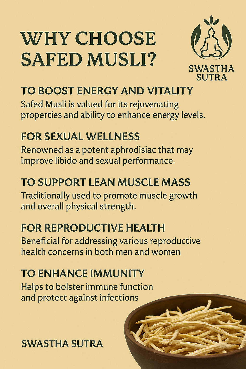 Safed Musli – Ayurvedic Root for Strength, Immunity & Vitality (100g)