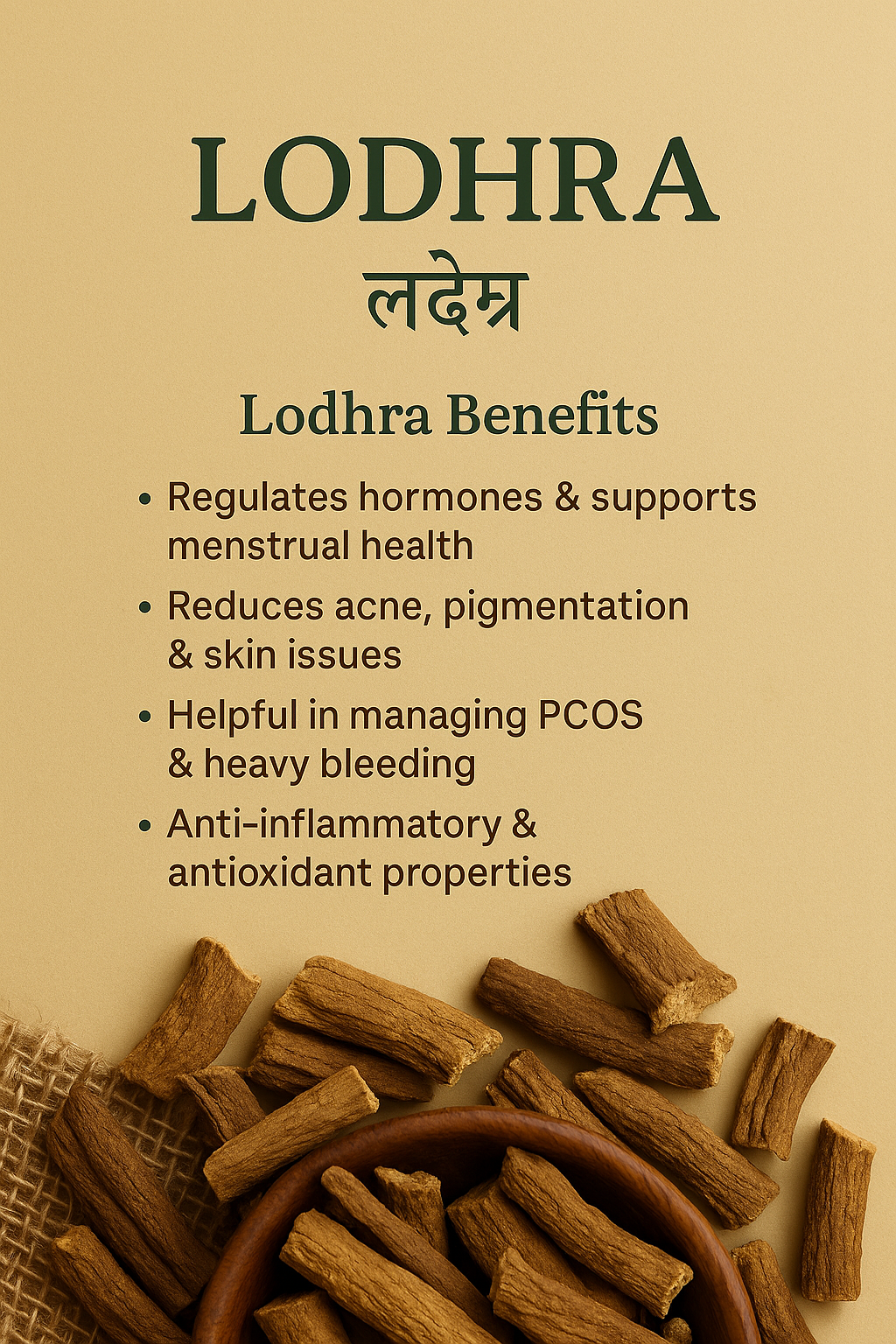 Lodhra Bark – Ayurvedic Herb for Hormonal Balance & Skin Health (100g)